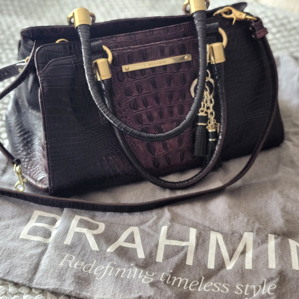 Brahmin Cocoa Croc-Embossed Satchel